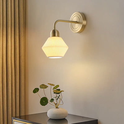 Modern Minimalist Striped Ceramic Round Jar Copper 1-Light Wall Sconce Lamp