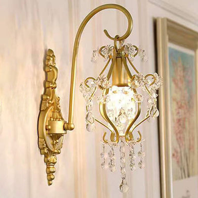 European Vintage Light Luxury Crystal Iron 1-Light Wall Sconce Lamp