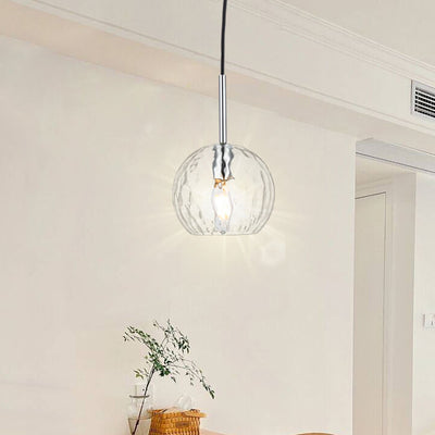 Vintage Minimalist Chrome Clear Round Ball Glass 1-Light Pendant Light