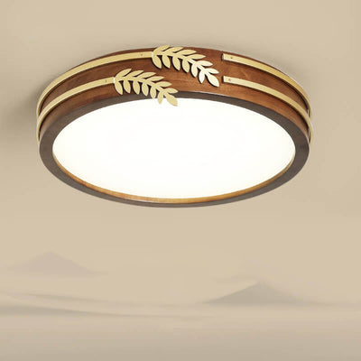 New Chinese Walnut Creative Golden Wheat Ear Decoration Design LED Flush Mount Light