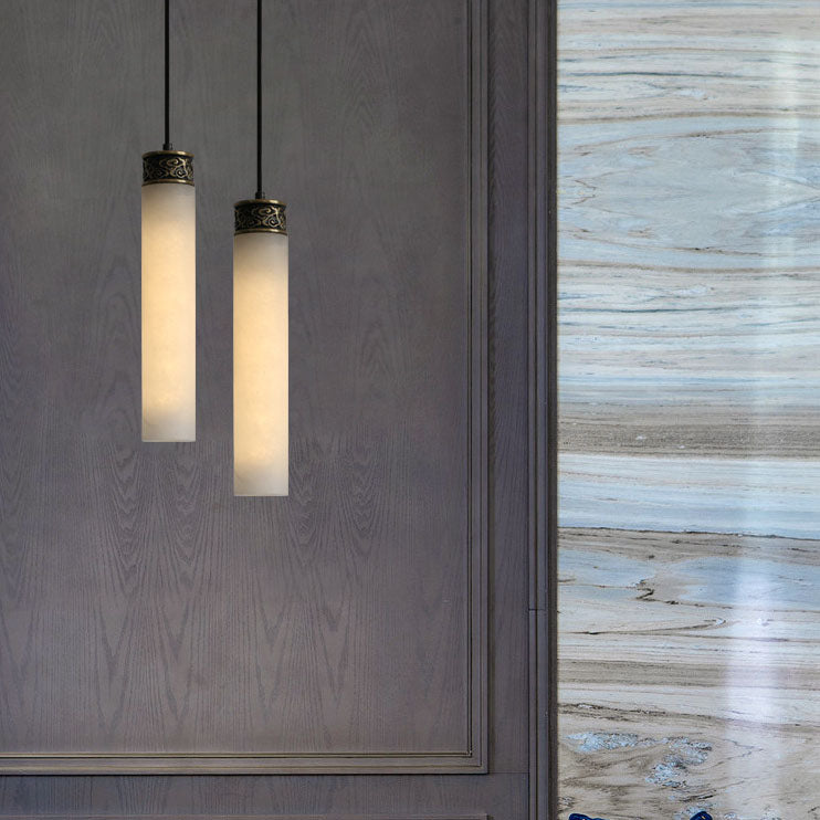 Modern Luxury Marble Column Brass 1-Light Pendant Light