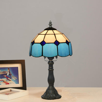 Vintage Tiffany Mediterranean Stained Glass 1-Light Table Lamp