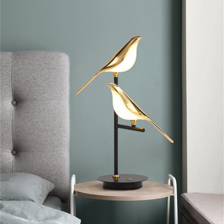 Lampe de table LED minimaliste nordique avec oiseau pie 