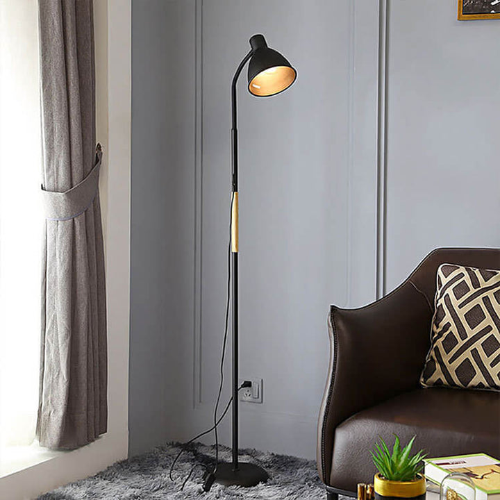 Moderne minimalistische Stehlampe mit langem Gestänge und konischem Eisenschirm, 1-flammig, für Wohnzimmer und Schlafzimmer 