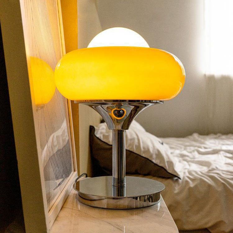 Contemporary Luxury Silver Finish Frame Custard Tart Iron Glass 1-Light Table Lamp For Bedroom