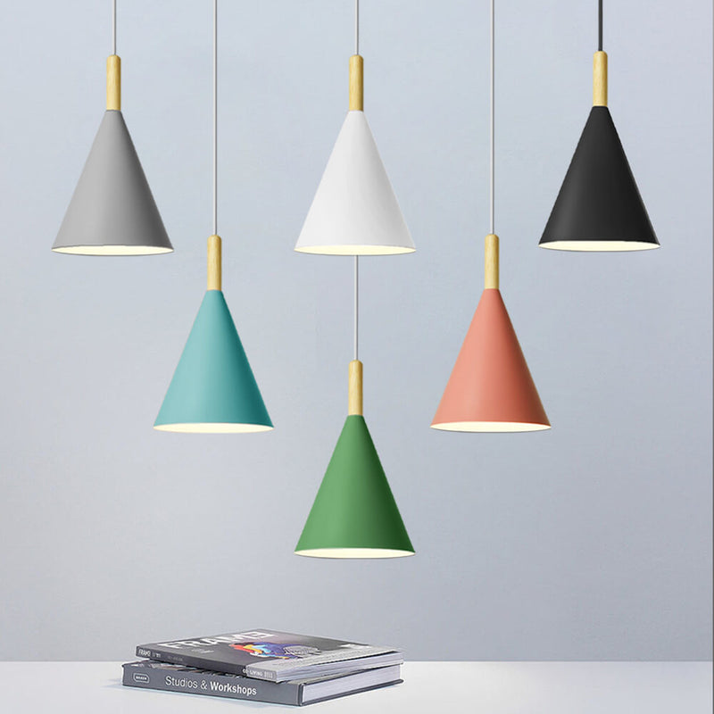 Nordic Minimalist Macaron Cone Wood 1-Light Pendant Light