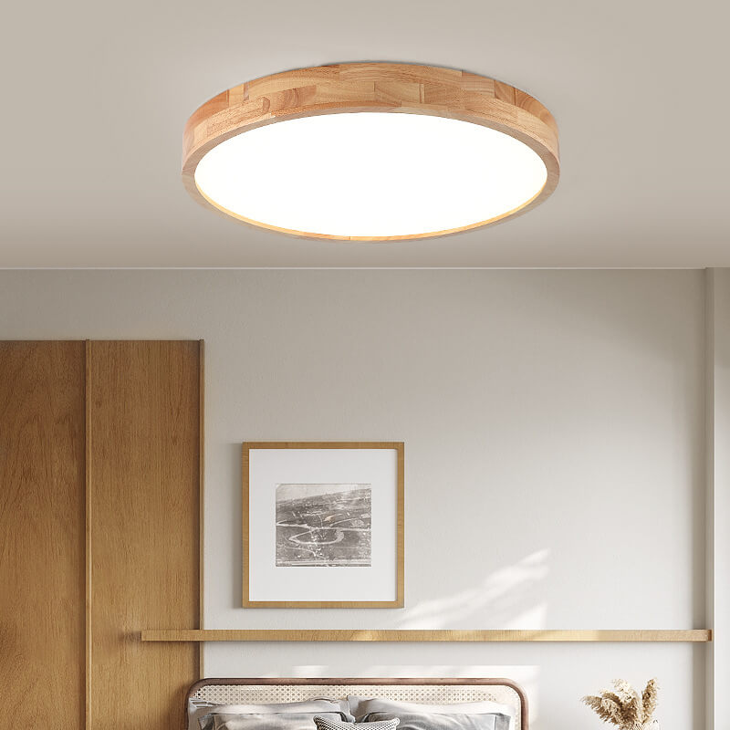 Modern Minimalist Solid Wood Round Square Tatami LED Flush Mount Ceiling Light