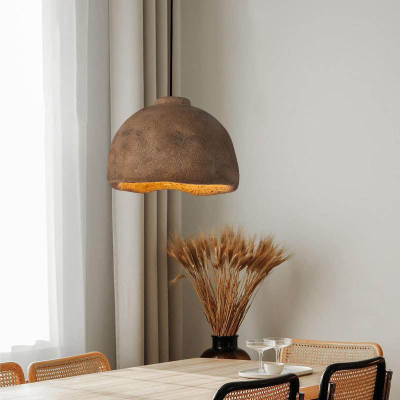 Contemporary Nordic Rough Rock Texture Semicircular 1-Light Pendant Light for Dining Room