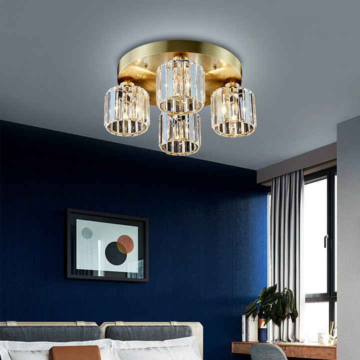Modern Luxury Crystal Cylindrical Iron 1/4 Light Semi-Flush Mount Ceiling Light For Living Room