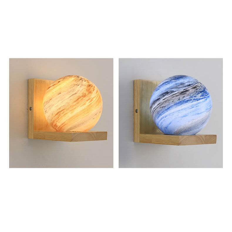 Nordic Creative Planet Glas Holz 1-flammige Wandleuchte