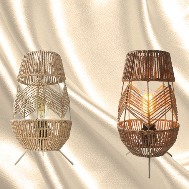 Lámpara de Pie de 1 Luz de Tejido de Ratán de Hierro Vintage Japonés 