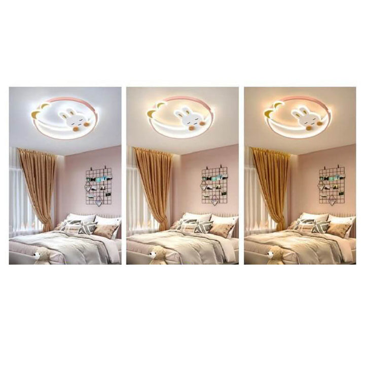 Modern Creative Cartoon Rabbit Iron Round LED Kids Flush Mount Ceiling Light