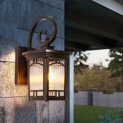 Modern Square Aluminum Glass Carved 1-Light Outdoor Waterproof Wall Sconce Lamp