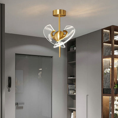 Modern Creative Acrylic Feather Brass LED Semi-Flush Mount Ceiling Light