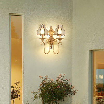 European Light Luxury Vintage Copper Glass 1/2-Light Wall Sconce Light