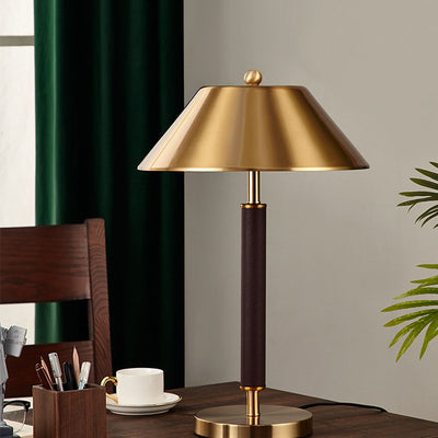 Modern Light Luxury Cone Leather Column 2-Light Table Lamp