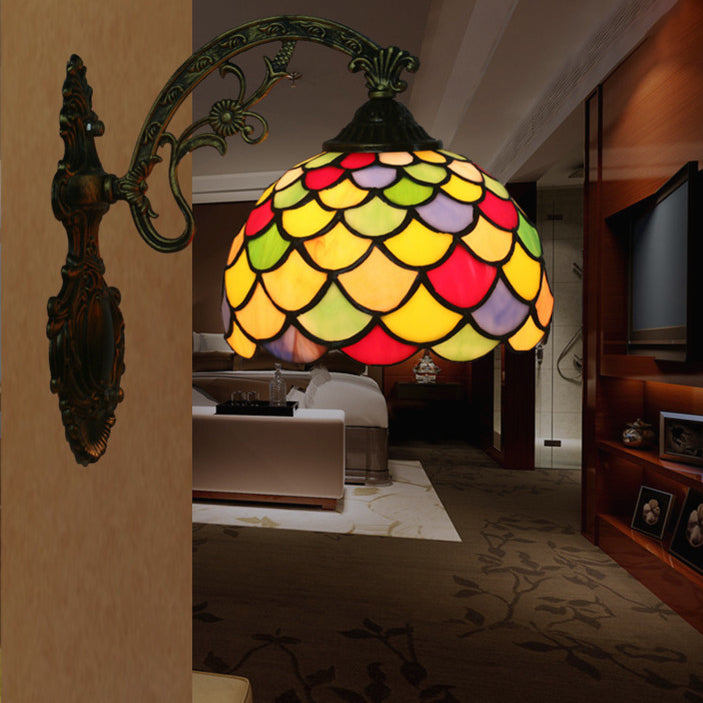 Tiffany European Scaled Stained Glass Dome 1-Light Wall Sconce Lamp