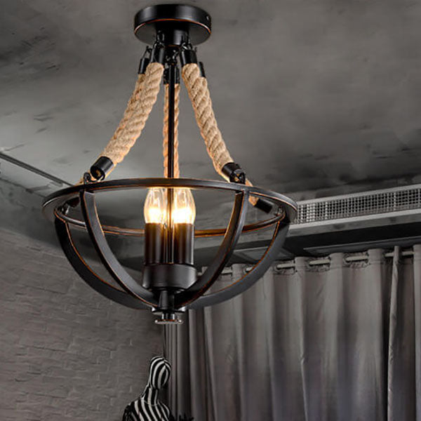 Vintage Industrial Eisen Kordel 3-Licht Insel Licht Kronleuchter 