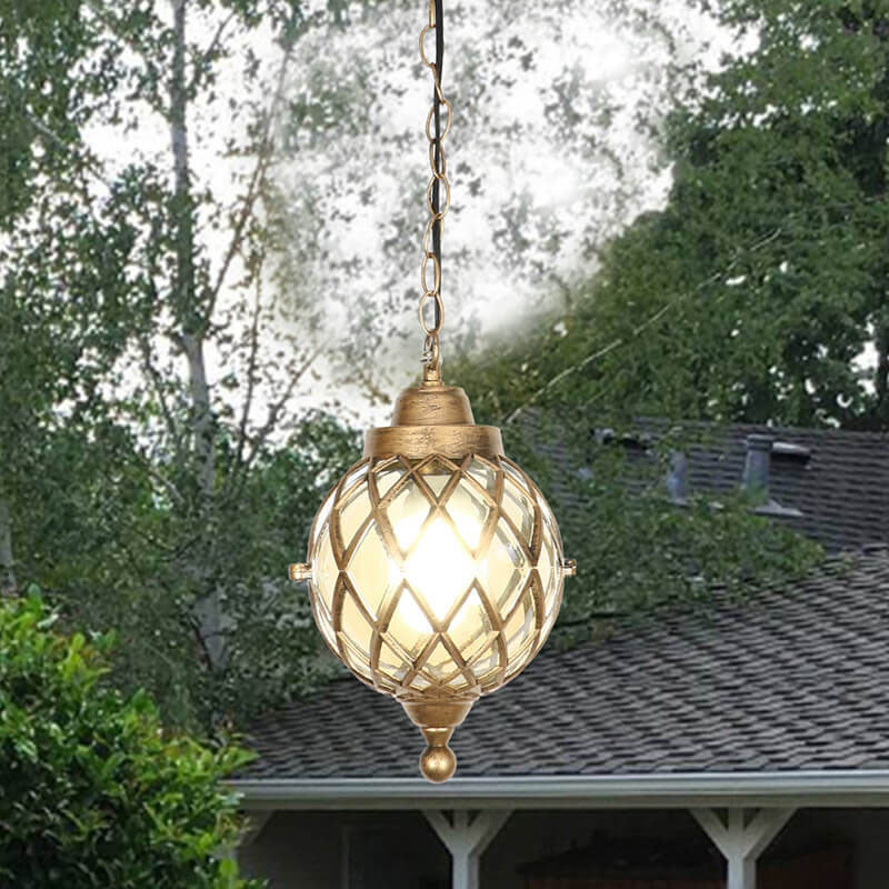 European Vintage Round Ball Die-Cast Aluminum Glass Waterproof Outdoor 1-Light Pendant Light