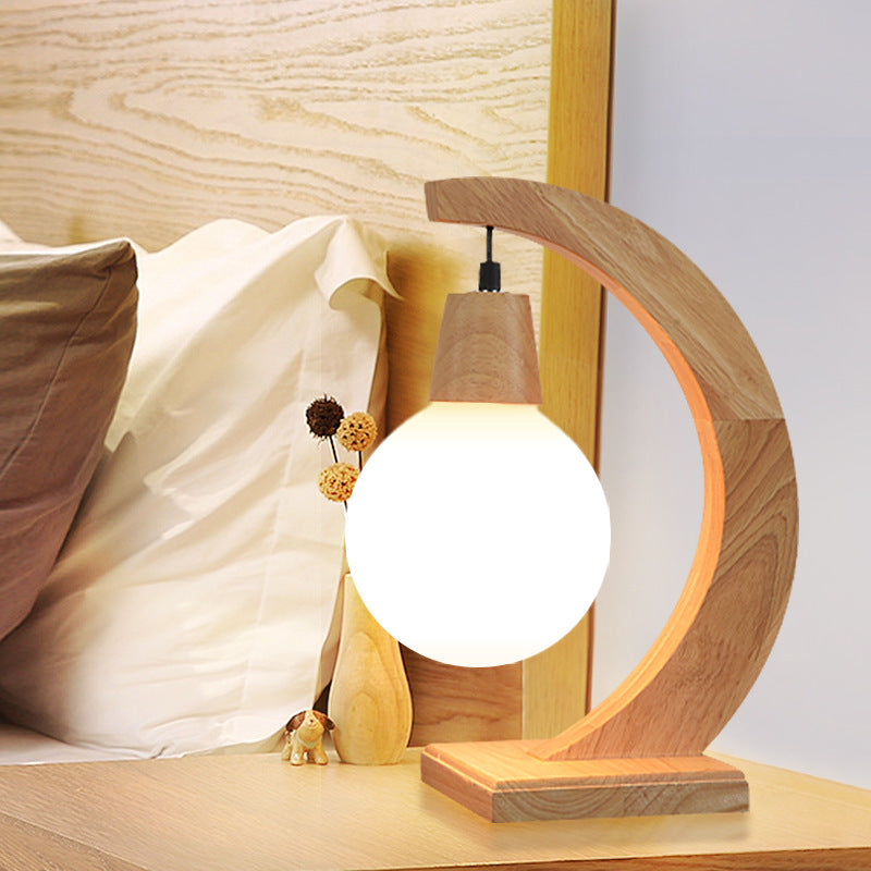 Lampe de table 1 lumière en bois massif avec boule en verre créative nordique 
