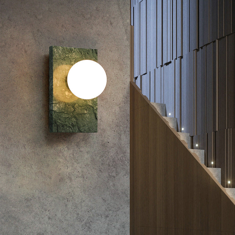 Modern Light Luxury Marble Square Base Glass Ball 1-Light Wall Sconce Lamp