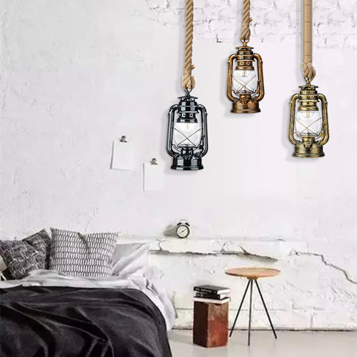 Lámpara colgante de 1 luz de hierro y vidrio rústico tradicional para sala de estar 