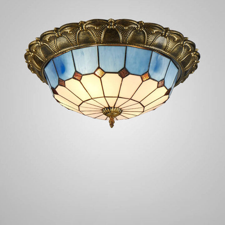 Plafonnier LED rond en verre teinté méditerranéen Tiffany 