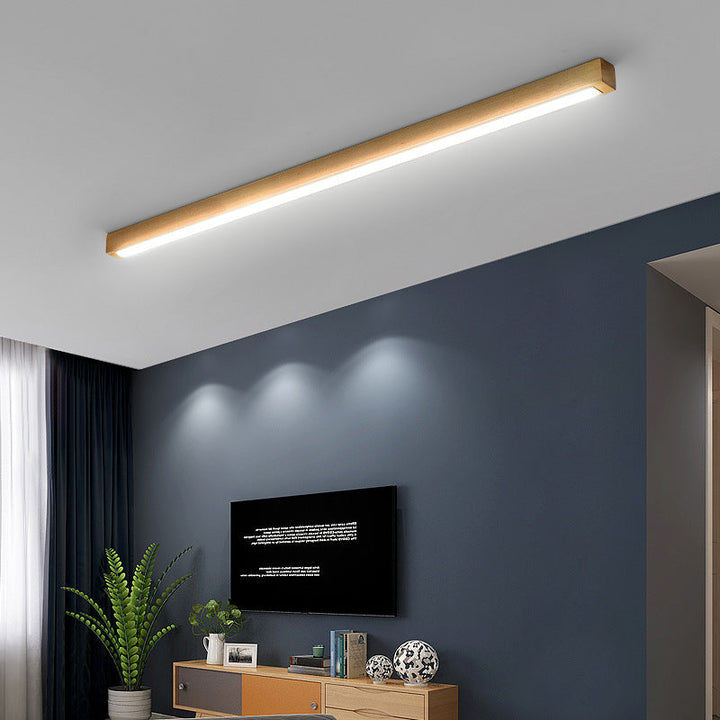 Moderne minimalistische Holz-Acryl-Langstreifen-LED-Deckenleuchte für das Wohnzimmer 