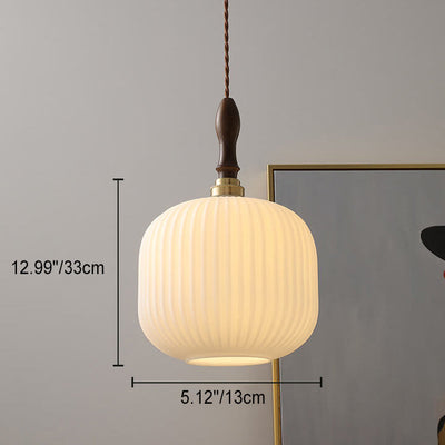 Japanese Modern Minimalist Lantern Walnut Brass Glass 1-Light Pendant Light