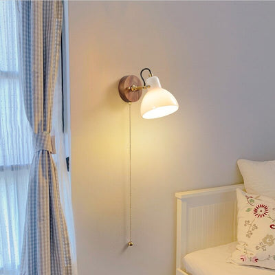 Modern Minimalist Horn Hanging Chain Walnut Wood Brass Glass 1-Light Wall Sconce Lamp