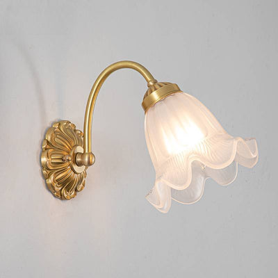 European Vintage Floral Copper Glass 1-Light Wall Sconce Lamp