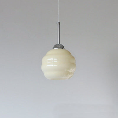 Vintage French Glass Round Tart 1-Light Pendant Light