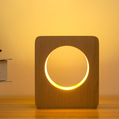 Modern Square Tree Hole Solid Wood USB Rechargeable LED Night Light Table Lamp