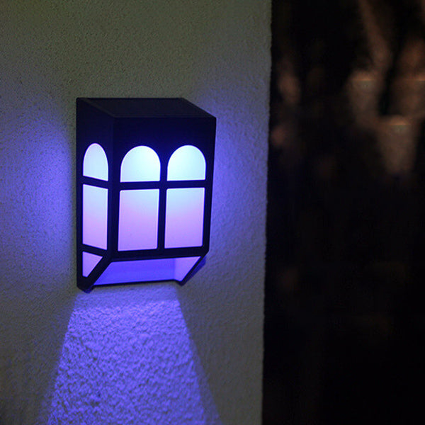 Solar Outdoor Fence Square RGB Color LED Fence Wall Sconce Lamp