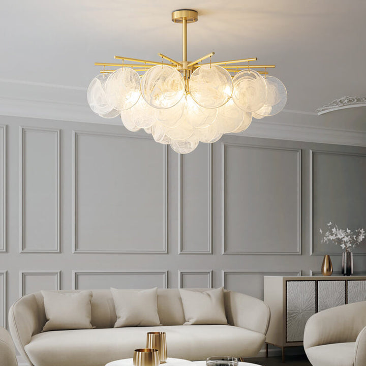 Lustre traditionnel rond nuageux en cuivre et aluminium avec lentille 5/6 lumières pour salon 