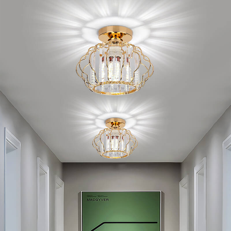 Modern Luxury Flower Iron Crystal 1-Light Semi-Flush Mount Ceiling Light