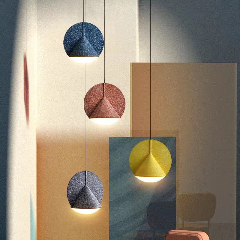 Contemporary Scandinavian Imitation Terrazzo Texture Conic Shade LED Pendant Light For Bedroom