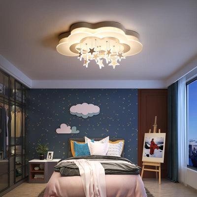 Contemporary Nordic Star Decor Cloud Acrylic Shade LED Kids Flush Mount Ceiling Light For Bedroom