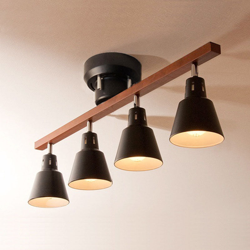 Japanese Minimalist Solid Color Wooden Iron 4-Light Semi-Flush Mount Light