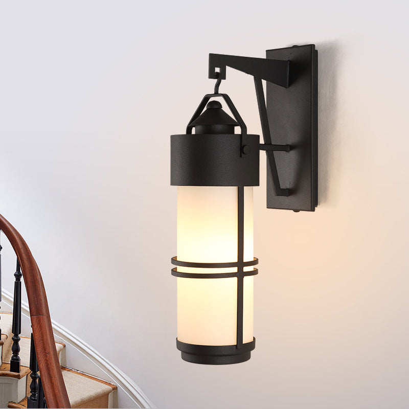 Retro Outdoor Glass Column Stripes Waterproof 1-Light Wall Sconce Lamp