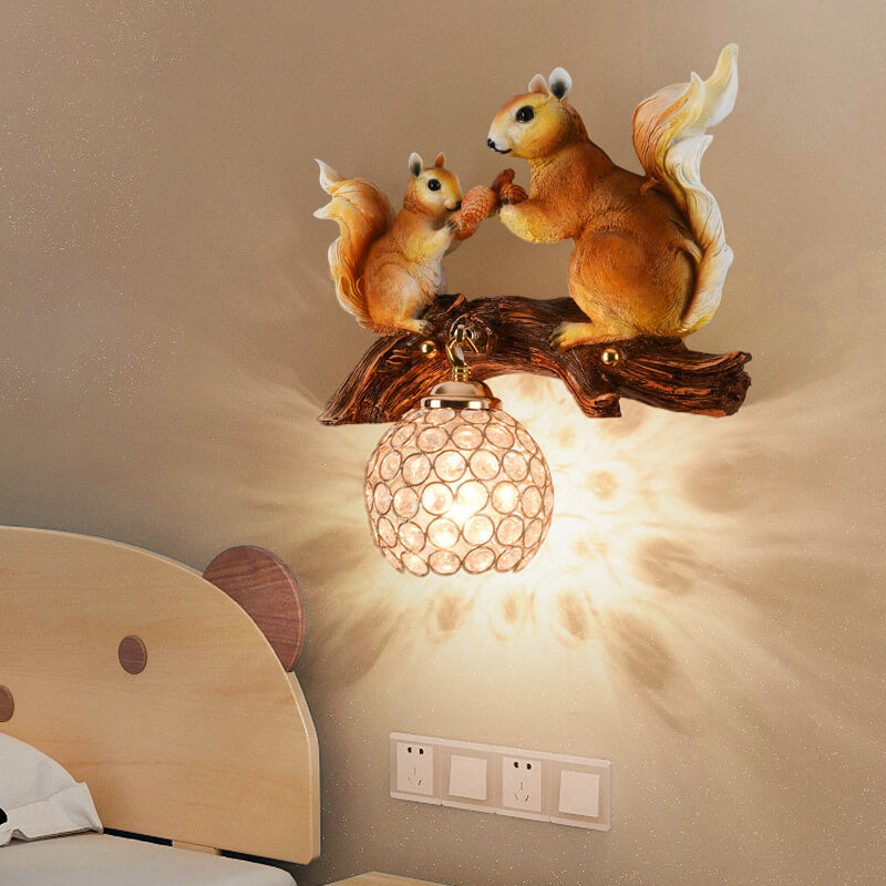 Creative Squirrel Nut Resin 1-Light Wall Sconce Lamp