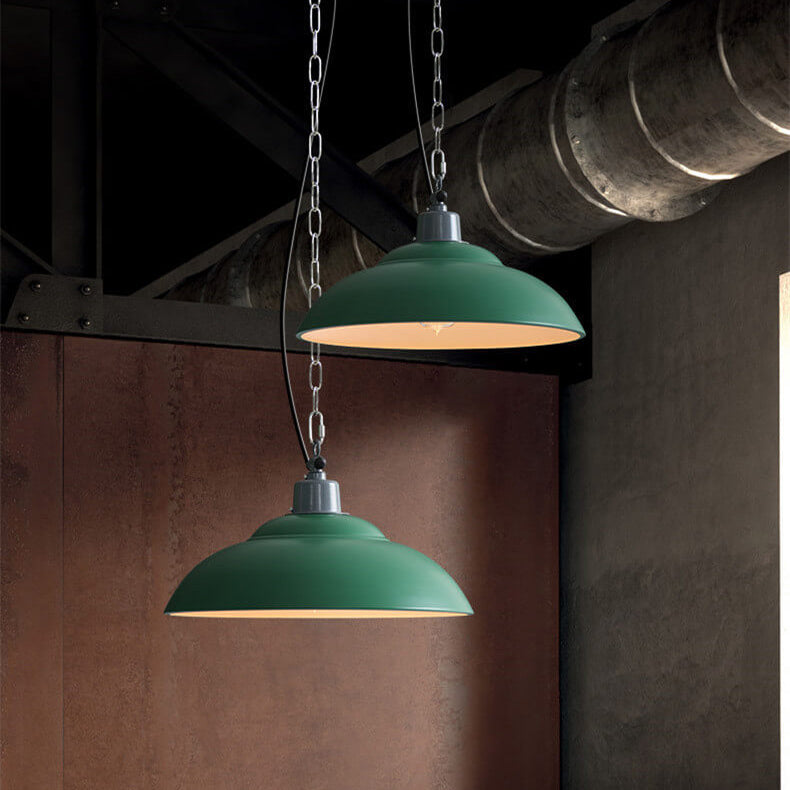 Lampe suspendue à 1 lumière en forme de dôme vert militaire industriel rétro 