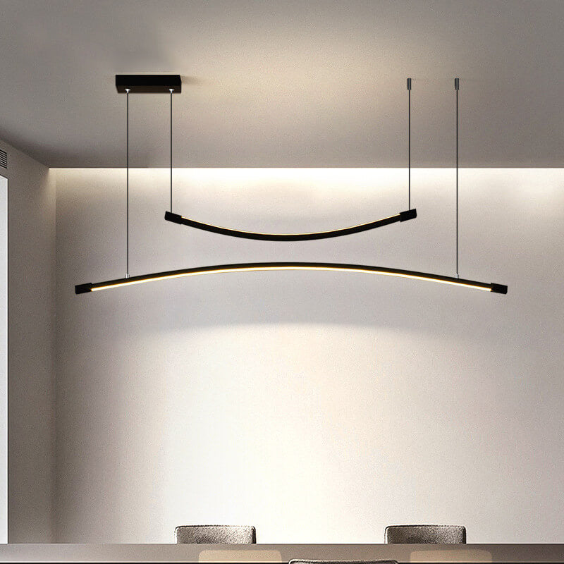 Moderner minimalistischer LED-Kronleuchter mit doppelter Kurvenlinie und Insellicht