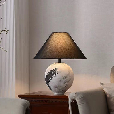 Lampe de table 1 lumière en céramique décorative avec abat-jour en tissu d'encre rétro chinoise 