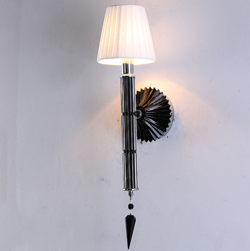 European Vintage Light Luxury Crystal Fabric 1-Light Wall Sconce Lamp