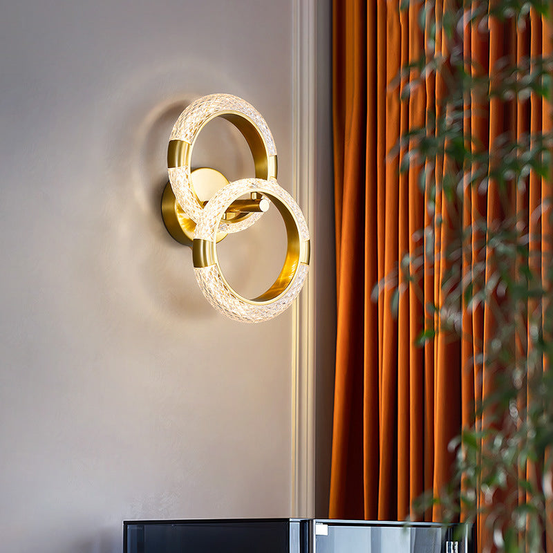 Contemporary Luxury Golden Finish Ring Crystal Embellishment LED Wall Sconce Lamp For Bedroom