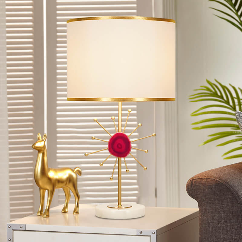 Lampe de table 1 lumière avec base en agate en tissu de luxe léger européen 