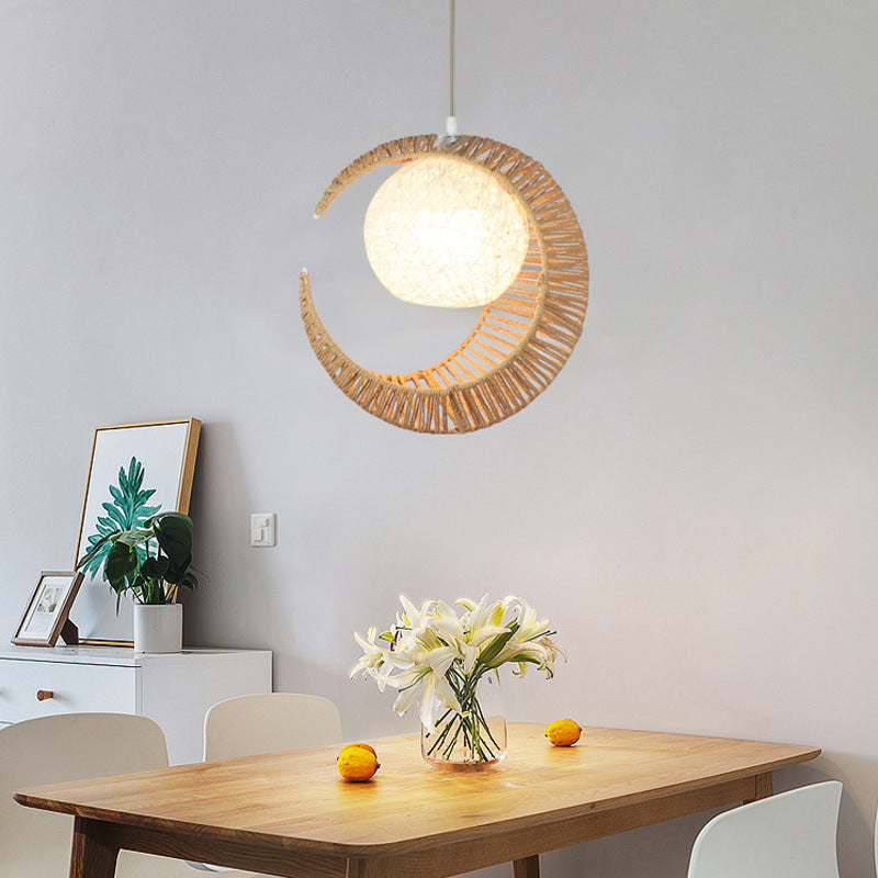 Japanese Creative Moon Rattan Weaving 1-Light Pendant Light