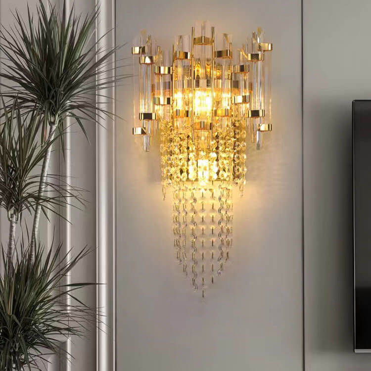 Lámpara Aplique de Pared de 3 Luces de Cristal con Flecos de Lujo Moderno de Acero Inoxidable 