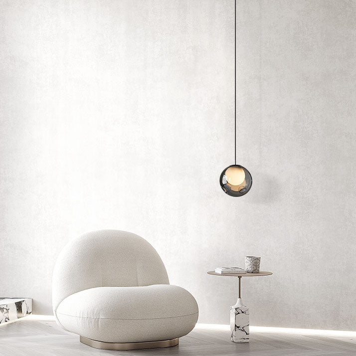 Lámpara colgante moderna minimalista de hardware y vidrio con esfera redonda de 1 luz para sala de estar 